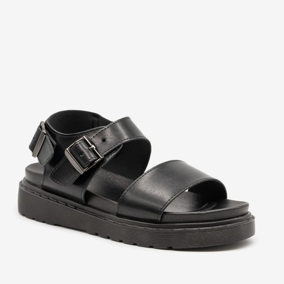 Top Moda Women Open Toe Chunky Faux Leather Monochrome Sandals - Black - Size 7 - Picture 1 of 3